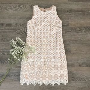 Eliza J Crochet Lace Layover Sheath Dress